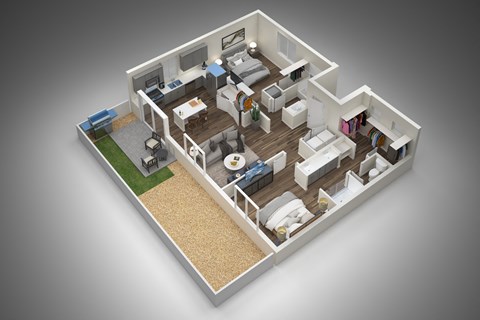 Floor plan for 2 beds, 2 baths, 1030 sqft